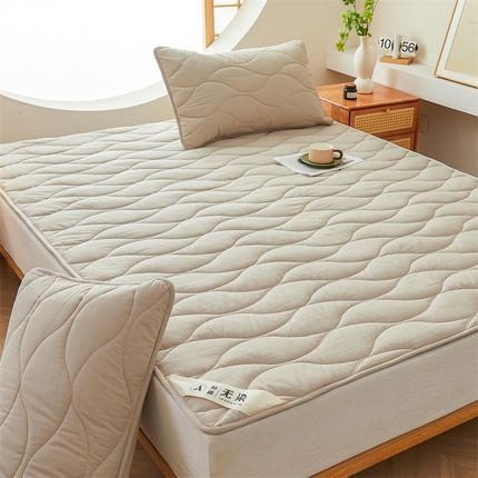 91家纺网 家纺一手货源 找家纺 3C 新款A类无染全棉抑菌棉花夹棉床护垫 无染-浅卡其