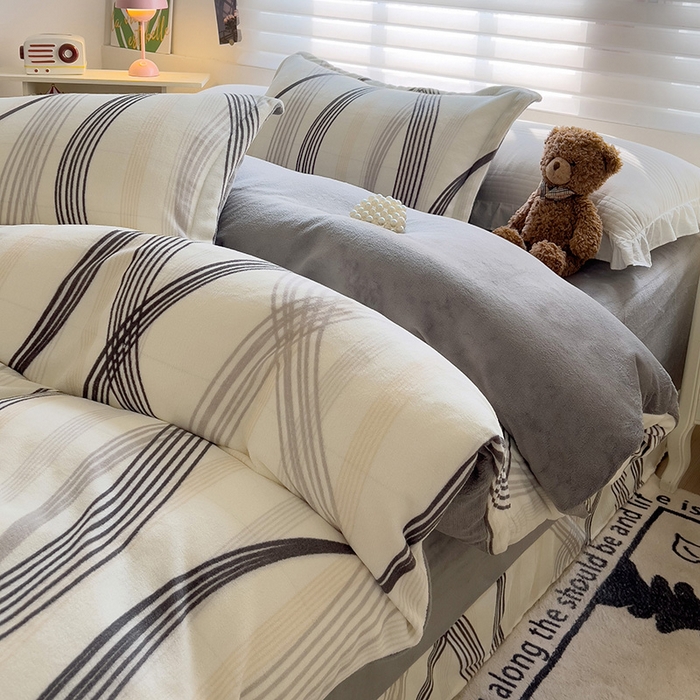 91家纺网 家纺一手货源 找家纺 乐童家纺 2024新款跑量款牛奶绒床裙四件套 波浪