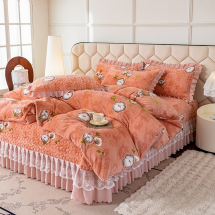 美莱家纺 2024直播热款加厚秋冬牛奶绒床盖单件床罩床盖四件套 木棉花