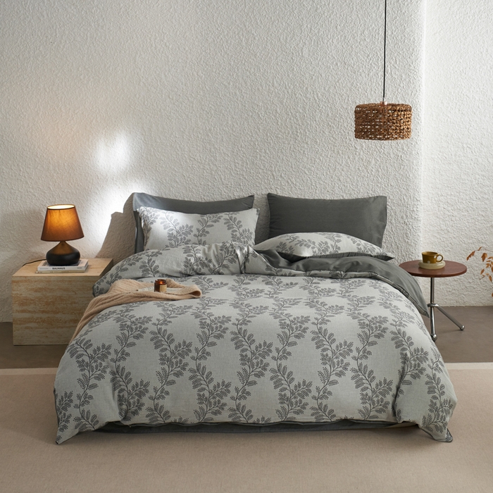 91家纺网 家纺一手货源 找家纺 慕尚家纺 2025新款磨毛提花双层纱四件套 慕叶灰