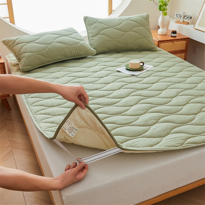 91家纺网 家纺一手货源 找家纺 3C 新款A类无染全棉抑菌棉花夹棉床护垫 无染-青果绿