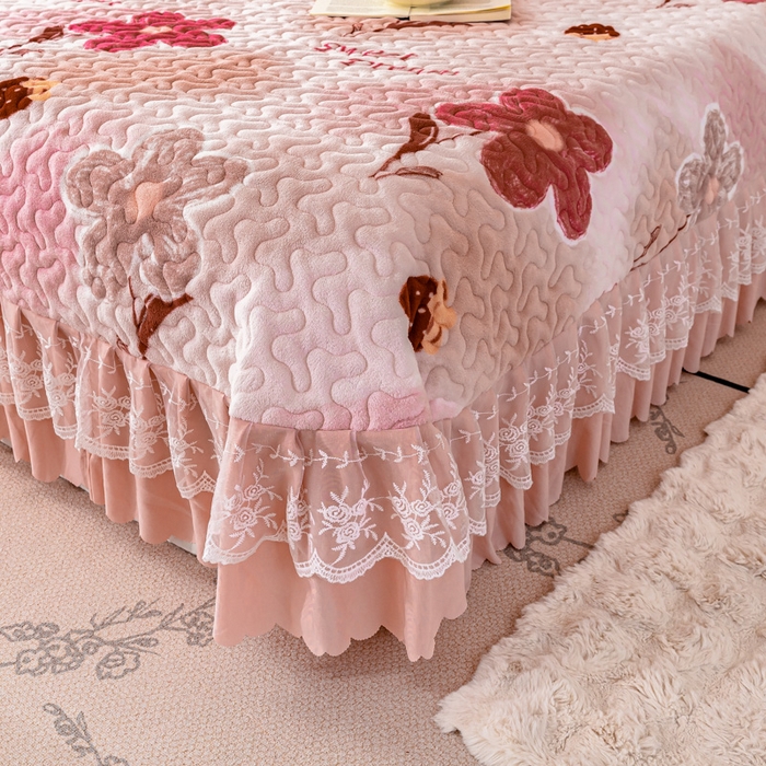 91家纺网 家纺一手货源 找家纺 美莱家纺 2024直播热款加厚秋冬牛奶绒床盖单件床罩床盖四件套 花意满满粉