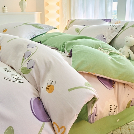 珂博家纺 2024新款轻柔感全棉印花纯棉四件套 荷韵清幽