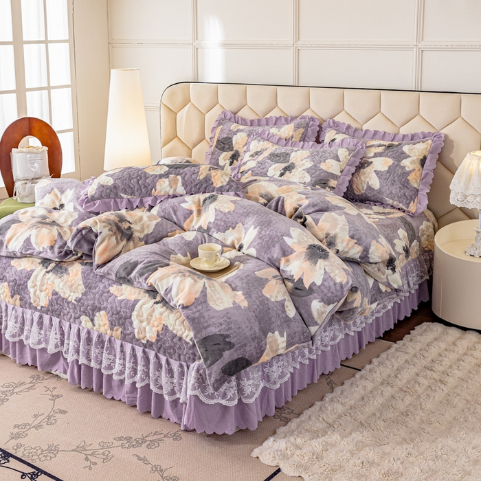 91家纺网 家纺一手货源 找家纺 美莱家纺 2024直播热款加厚秋冬牛奶绒床盖单件床罩床盖四件套 秘境花朵