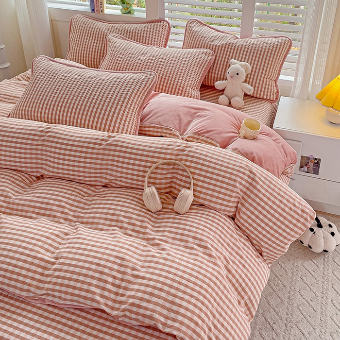 91家纺网 家纺一手货源 找家纺 羽爱家纺 2024新款全棉色织水洗宝宝绒床盖四件套 玉格格