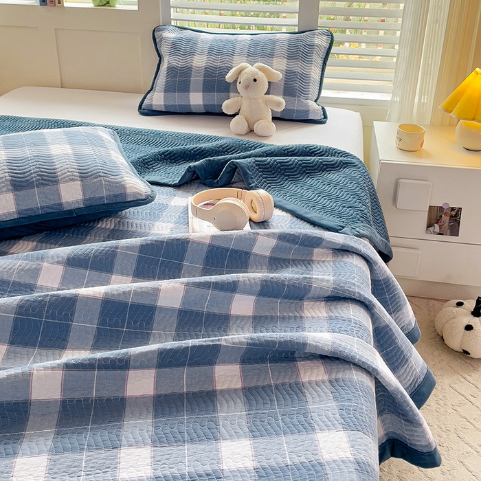 91家纺网 家纺一手货源 找家纺 羽爱家纺 2024新款全棉色织水洗宝宝绒床盖三件套 木兰