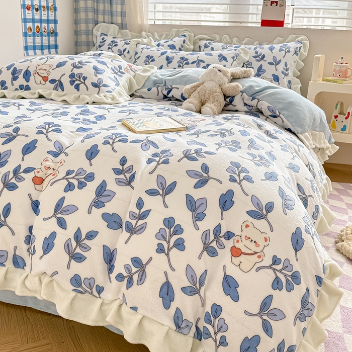 91家纺网 家纺一手货源 找家纺 典曼家纺 2024新款A类韩版牛奶绒四件套 快乐熊