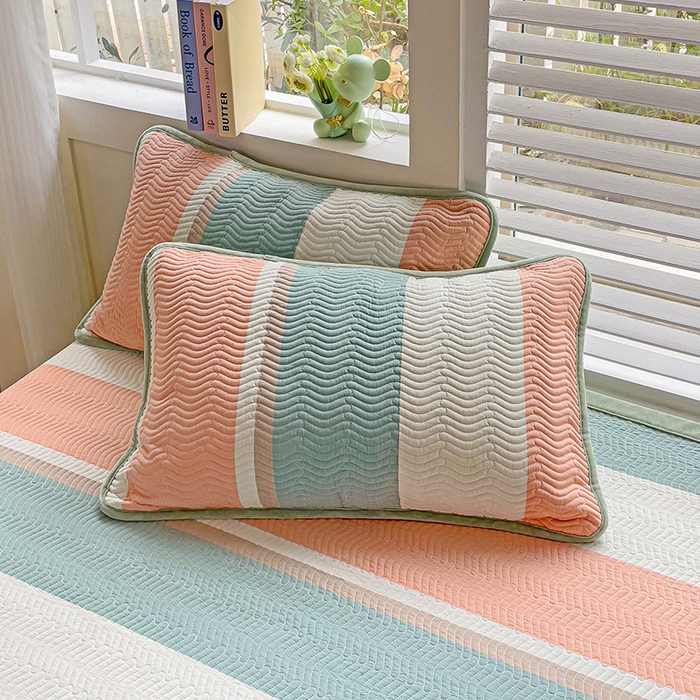 91家纺网 家纺一手货源 找家纺 羽爱家纺 2024新款全棉色织水洗宝宝绒床盖四件套 绿橘