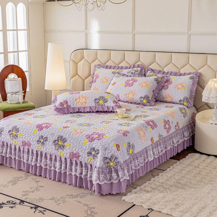 91家纺网 家纺一手货源 找家纺 美莱家纺 2024直播热款加厚秋冬牛奶绒床盖单件床罩床盖四件套 夏花