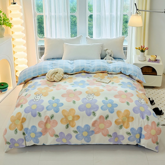 91家纺网 家纺一手货源 找家纺 珂博家纺 2024新款轻柔感全棉印花纯棉四件套花海争名