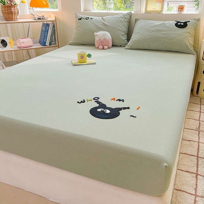 91家纺网 家纺一手货源 找家纺 （总）3C 2024新款全棉色织水洗棉可爱毛巾绣床笠