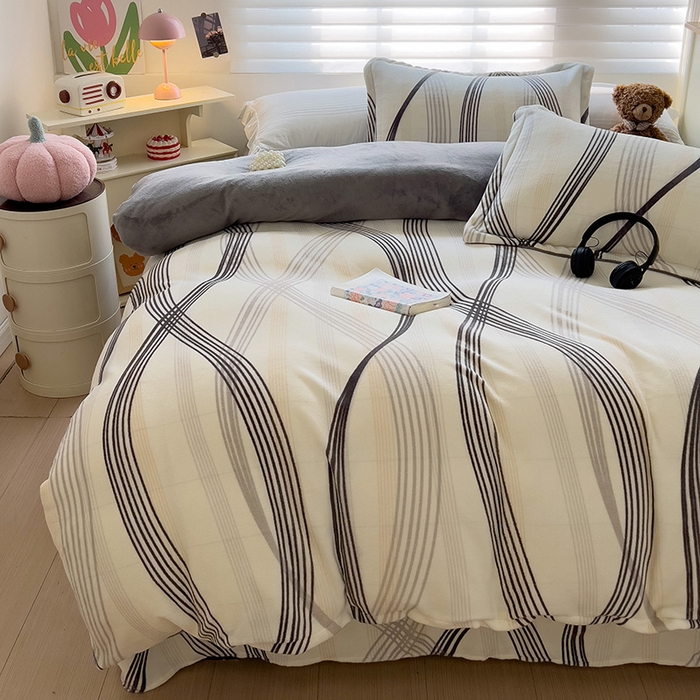 91家纺网 家纺一手货源 找家纺 乐童家纺 2024新款跑量款牛奶绒床裙四件套 波浪