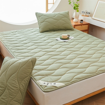 91家纺网 家纺一手货源 找家纺 3C 新款A类无染全棉抑菌棉花夹棉床护垫 无染-青果绿