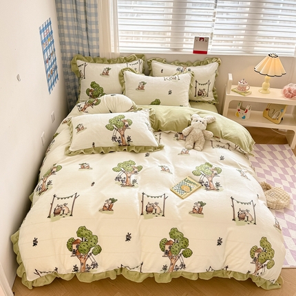 典曼家纺 2024新款A类韩版牛奶绒四件套 森林树屋