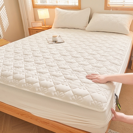 91家纺网 家纺一手货源 找家纺 3C 2024新款全棉水洗棉夹棉床笠-浅语系列 浅语-云朵白