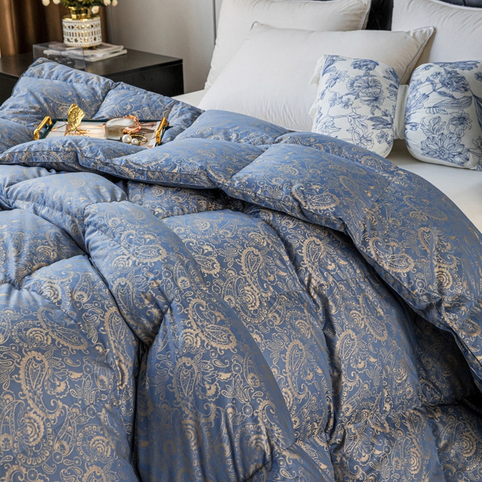 91家纺网 家纺一手货源 找家纺 （总）颐羽达 120支高支大提花羽绒被壳 单层防钻绒鹅绒被羽绒被自充绒羽绒被套