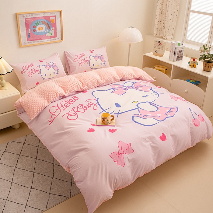 91家纺网 家纺一手货源 找家纺 睡棉坊 2024新款库洛米正版带标可拆洗冬被A版全棉13070B版豆豆绒单被套绒被子 甜心凯蒂