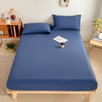 悦织湾家纺 2025新款超柔水洗棉纯色简约单品床笠系列 浩瀚蓝