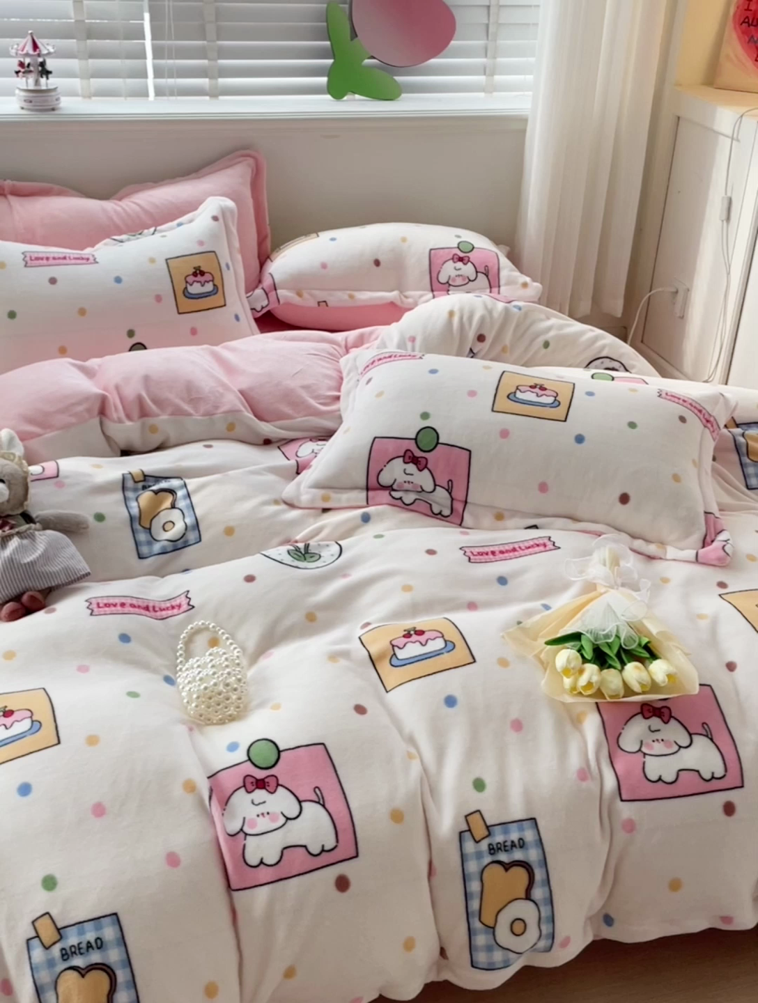 91家纺网 家纺一手货源 找家纺 乐童家纺 2024新款跑量款牛奶绒床裙四件套 活力宝贝