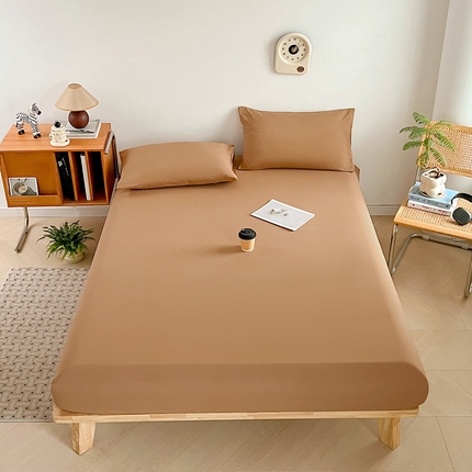 悦织湾家纺 2025新款超柔水洗棉纯色简约单品床笠系列 焦糖