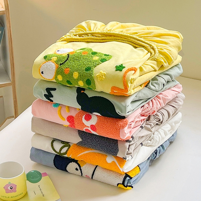 91家纺网 家纺一手货源 找家纺 3C 2024新款全棉色织水洗棉可爱毛巾绣床笠 组合图