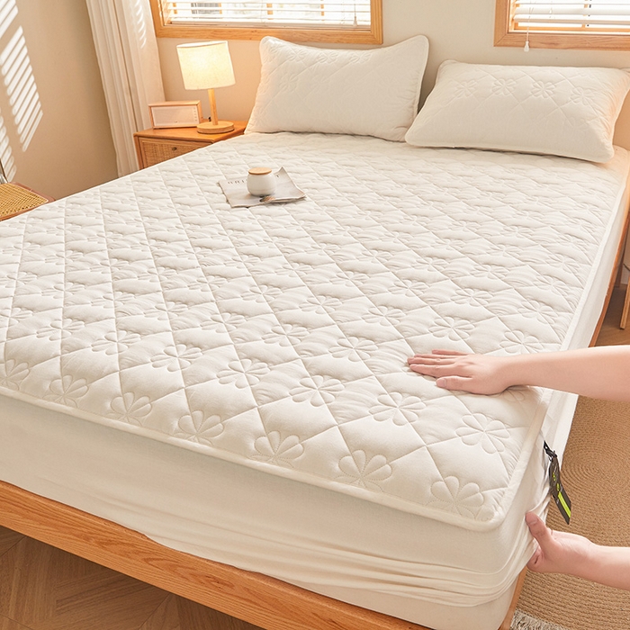 91家纺网 家纺一手货源 找家纺 3C 2024新款全棉水洗棉夹棉床笠-浅语系列 浅语-云朵白