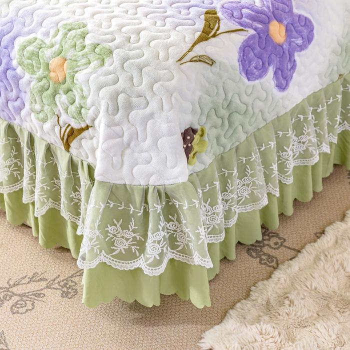 91家纺网 家纺一手货源 找家纺 美莱家纺 2024直播热款加厚秋冬牛奶绒床盖单件床罩床盖四件套 花意满满绿