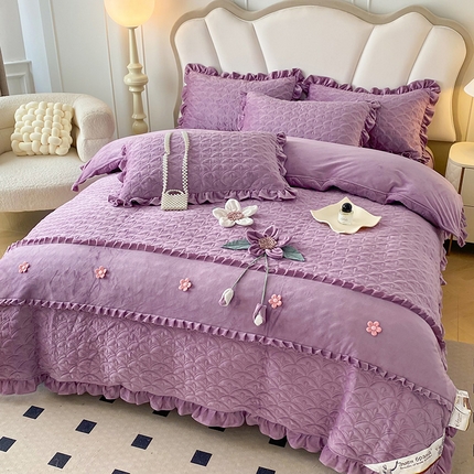 兴美佳家纺 2024新款水晶绒全加棉床盖四件套-冬之恋 冬之恋-紫色