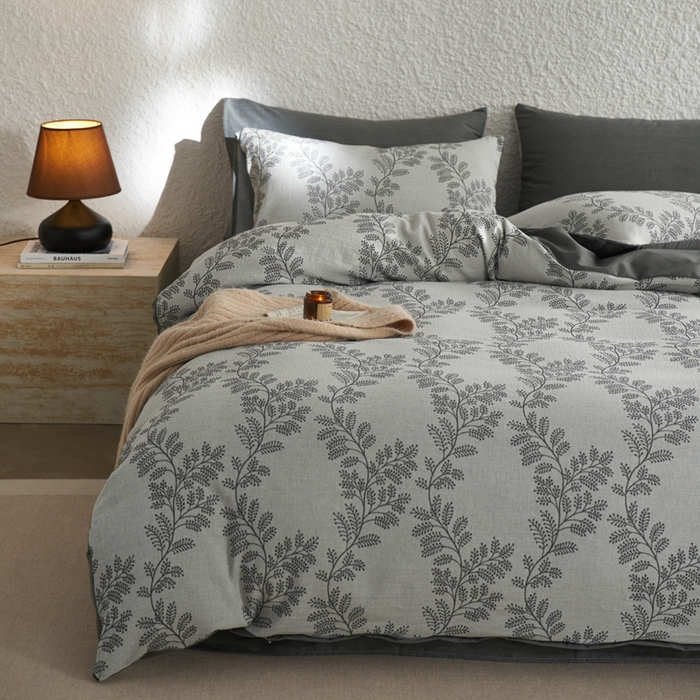 91家纺网 家纺一手货源 找家纺 慕尚家纺 2025新款磨毛提花双层纱四件套 慕叶灰