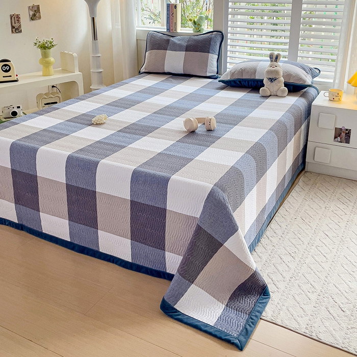 91家纺网 家纺一手货源 找家纺 羽爱家纺 2024新款全棉色织水洗宝宝绒床盖三件套 沁兰