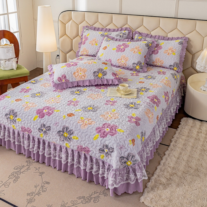 91家纺网 家纺一手货源 找家纺 美莱家纺 2024直播热款加厚秋冬牛奶绒床盖单件床罩床盖四件套 夏花