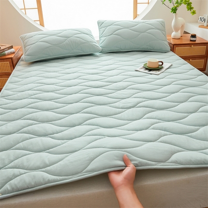 3C 新款A类无染全棉抑菌棉花夹棉床护垫 无染-天空蓝