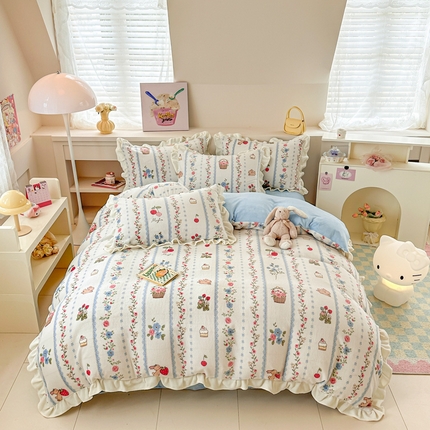 典曼家纺 2024新款A类韩版牛奶绒四件套 花园小兔