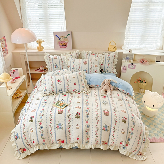 91家纺网 家纺一手货源 找家纺 典曼家纺 2024新款A类韩版牛奶绒四件套 花园小兔