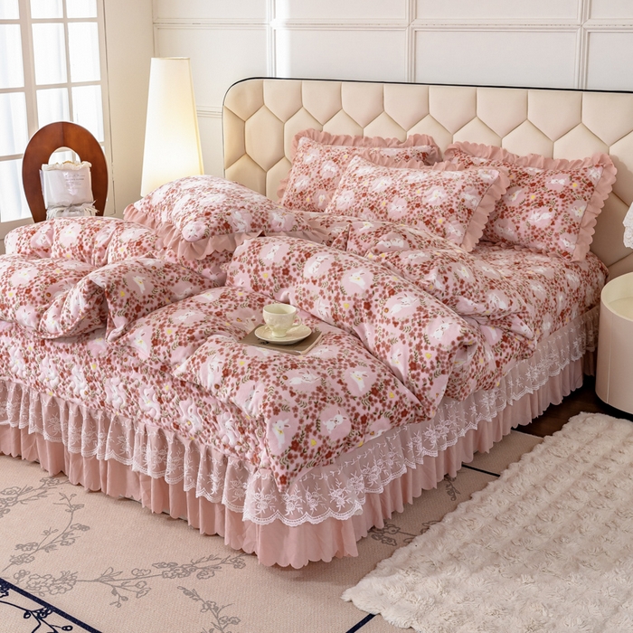 91家纺网 家纺一手货源 找家纺 美莱家纺 2024直播热款加厚秋冬牛奶绒床盖单件床罩床盖四件套 小桃兔兔