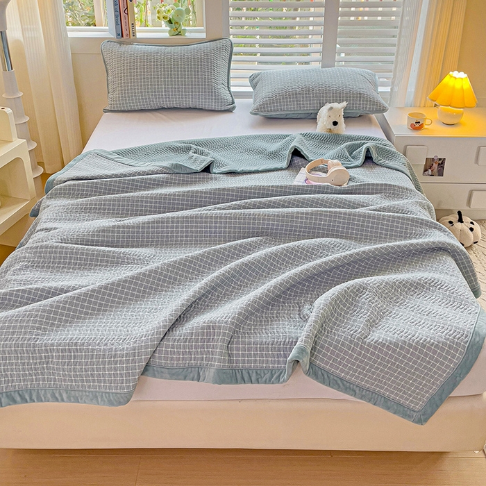 91家纺网 家纺一手货源 找家纺 羽爱家纺 2024新款全棉色织水洗宝宝绒床盖四件套 兰香谷