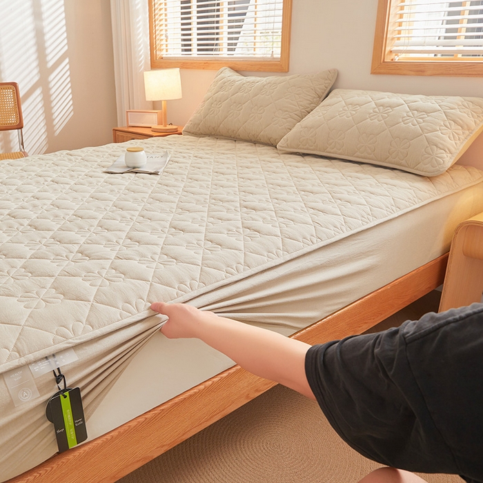 91家纺网 家纺一手货源 找家纺 3C 2024新款全棉水洗棉夹棉床笠-浅语系列 浅语-卡其