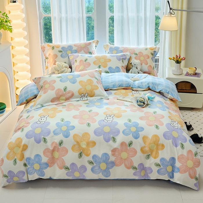 91家纺网 家纺一手货源 找家纺 珂博家纺 2024新款轻柔感全棉印花纯棉四件套花海争名