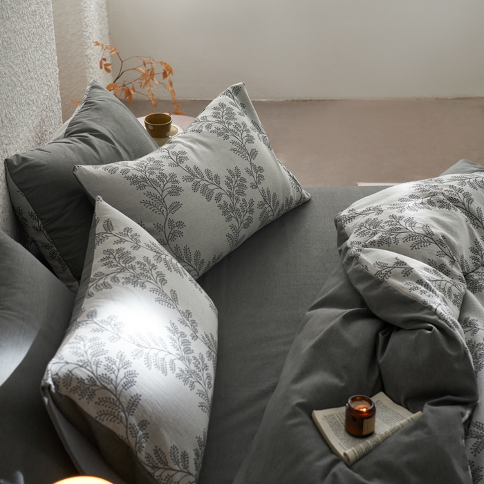 91家纺网 家纺一手货源 找家纺 慕尚家纺 2025新款磨毛提花双层纱四件套 慕叶灰