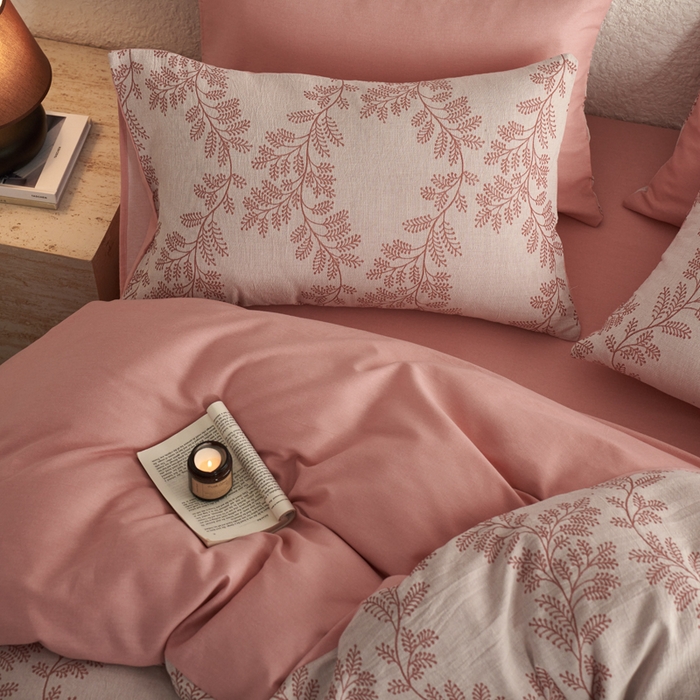 91家纺网 家纺一手货源 找家纺 慕尚家纺 2025新款磨毛提花双层纱四件套 慕叶粉