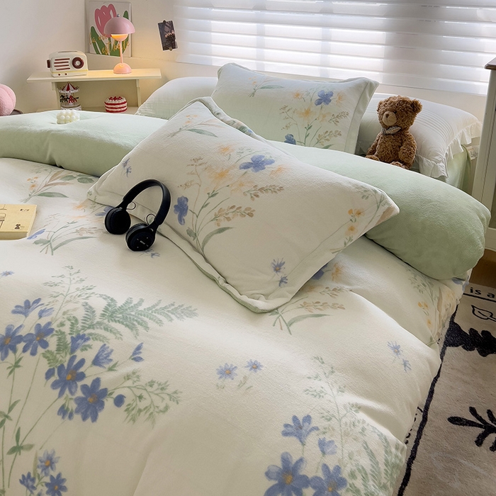 91家纺网 家纺一手货源 找家纺 乐童家纺 2024新款跑量款牛奶绒床裙四件套 茗兰