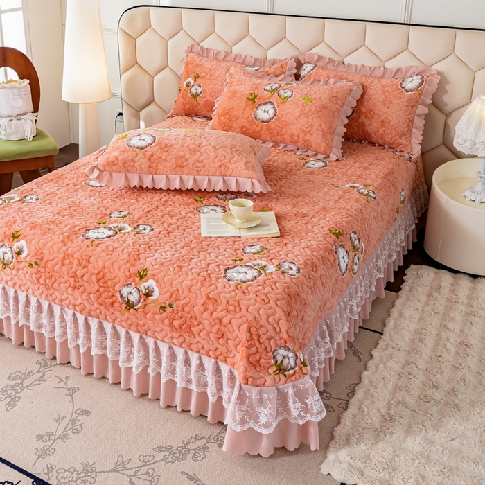 91家纺网 家纺一手货源 找家纺 美莱家纺 2024直播热款加厚秋冬牛奶绒床盖单件床罩床盖四件套 木棉花