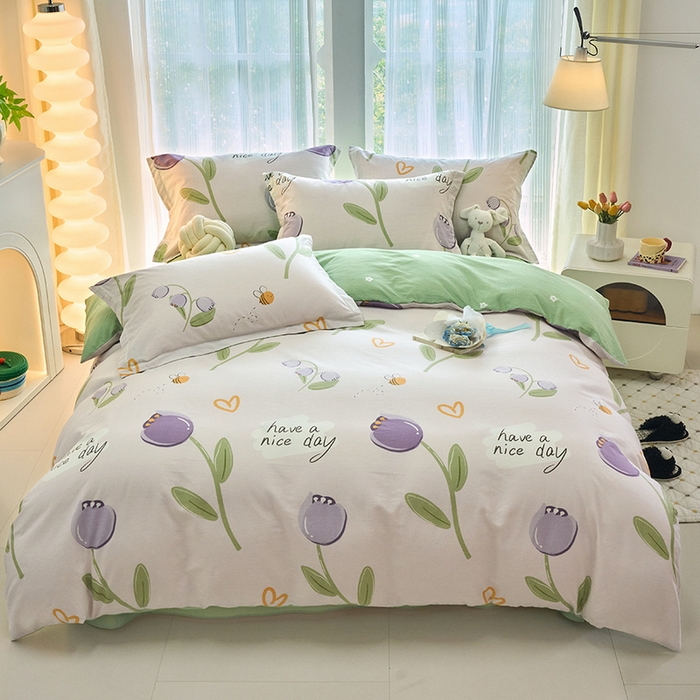 91家纺网 家纺一手货源 找家纺 珂博家纺 2024新款轻柔感全棉印花纯棉四件套 荷韵清幽