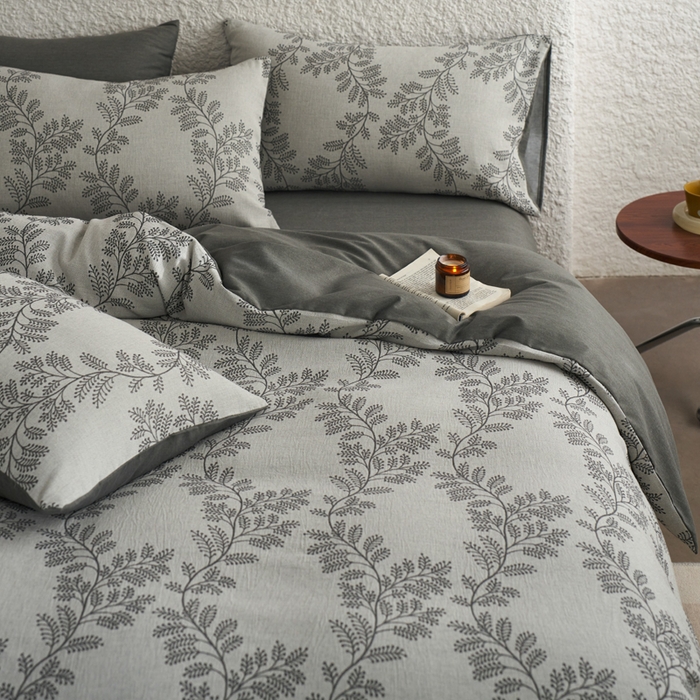 91家纺网 家纺一手货源 找家纺 慕尚家纺 2025新款磨毛提花双层纱四件套 慕叶灰