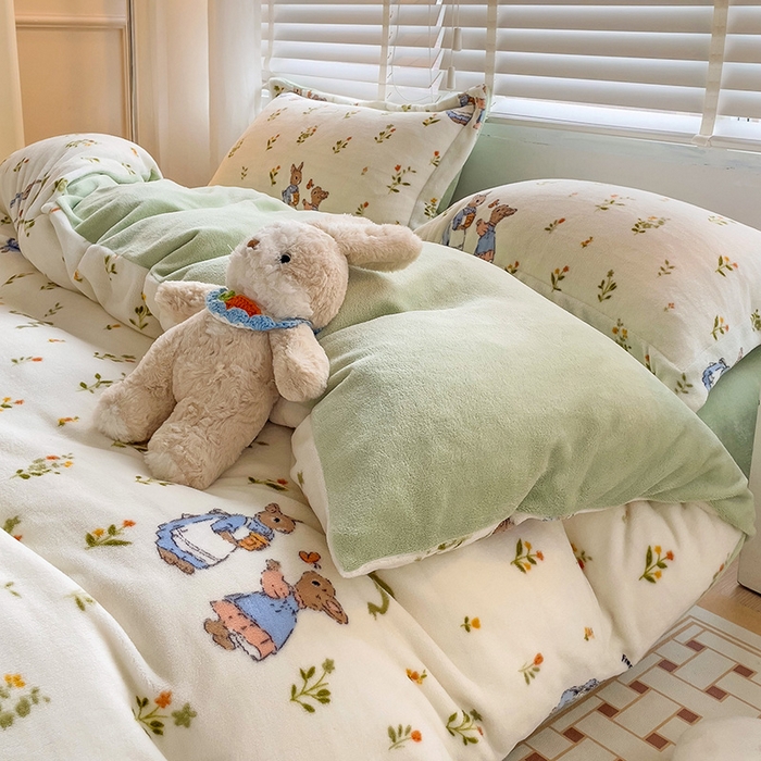 91家纺网 家纺一手货源 找家纺 乐童家纺 2024新款跑量款牛奶绒床裙四件套 你好彼得