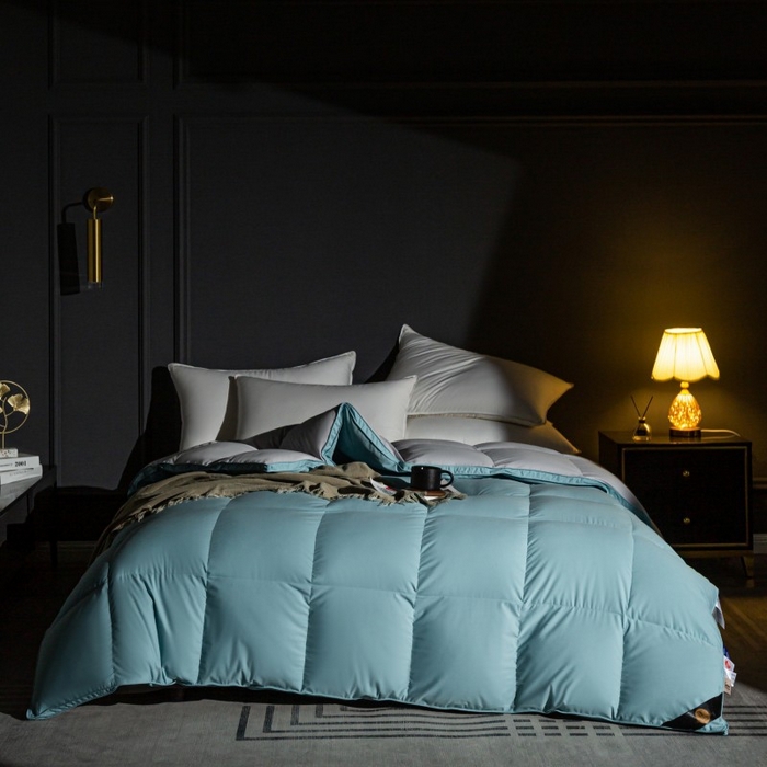 91家纺网 家纺一手货源 找家纺 （总）颐羽达 厂家45天丝立体羽绒被套纯色AB版自充绒半成品防钻绒鹅绒被被壳