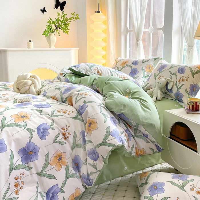 91家纺网 家纺一手货源 找家纺 珂博家纺 2024新款轻柔感全棉印花纯棉四件套芳影轻吟