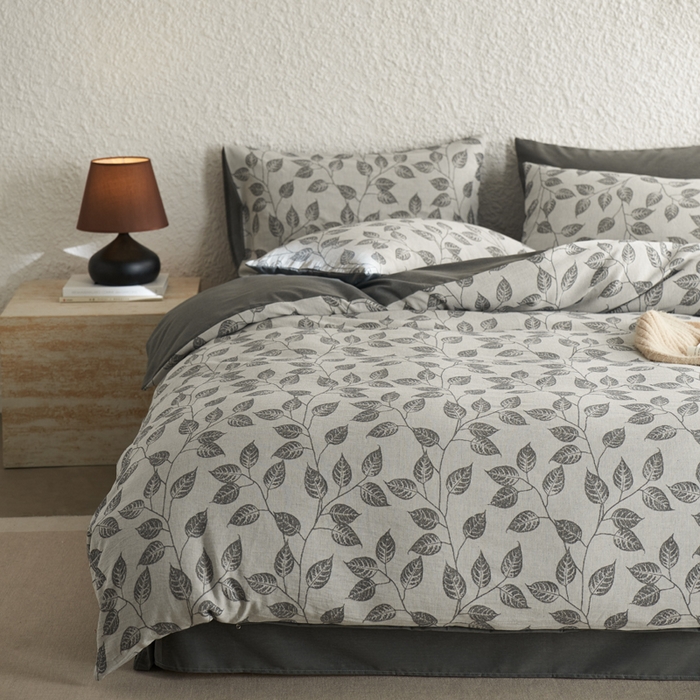 91家纺网 家纺一手货源 找家纺 慕尚家纺 2025新款磨毛提花双层纱四件套 叶韵灰