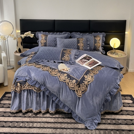 91家纺网 家纺一手货源 找家纺 （总）晨晨家纺 2024新款婴儿绒夹棉欧式蕾丝花边床裙四件套--锦绣佳人