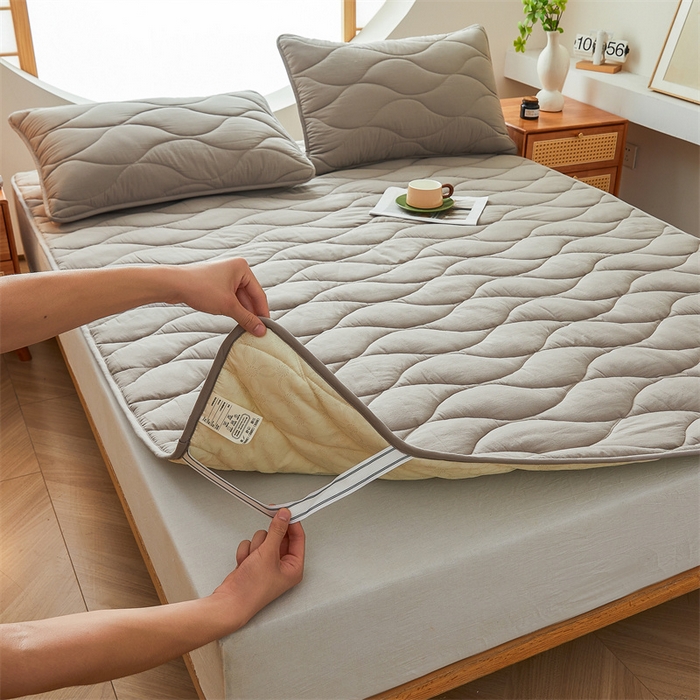 91家纺网 家纺一手货源 找家纺 3C 新款A类无染全棉抑菌棉花夹棉床护垫 无染-岩石灰